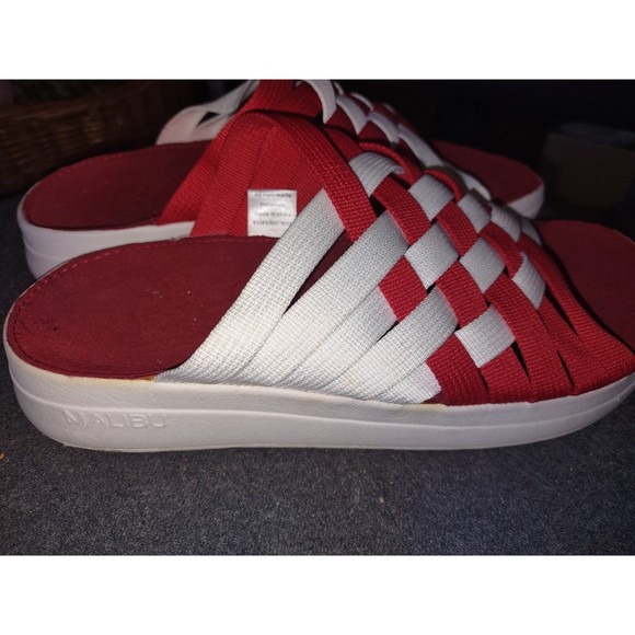 Malibu red and white woven semi platform slides - Picture 2 of 4